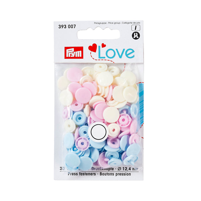 Prym Love - Color snap fasteners 12.44 mm, Pale Pink/Light Blue/Pearl