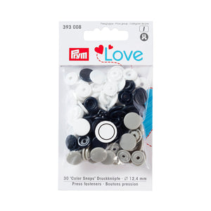 Prym Love - Color snap fastener - 12.44 mm, Black/Grey/White