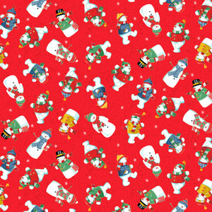 Makower Christmas Santa Snowman Red - 100% Cotton