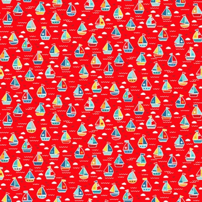 Pool Party Boats Red - 100% Cotton By Makower
