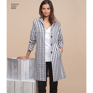 Misses and Woman's Dress and Tunic - Slim Trousers and unlined Coat Pattern 8302