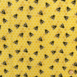 Bees and honeycomb 100% Cotton Poplin Yellow 