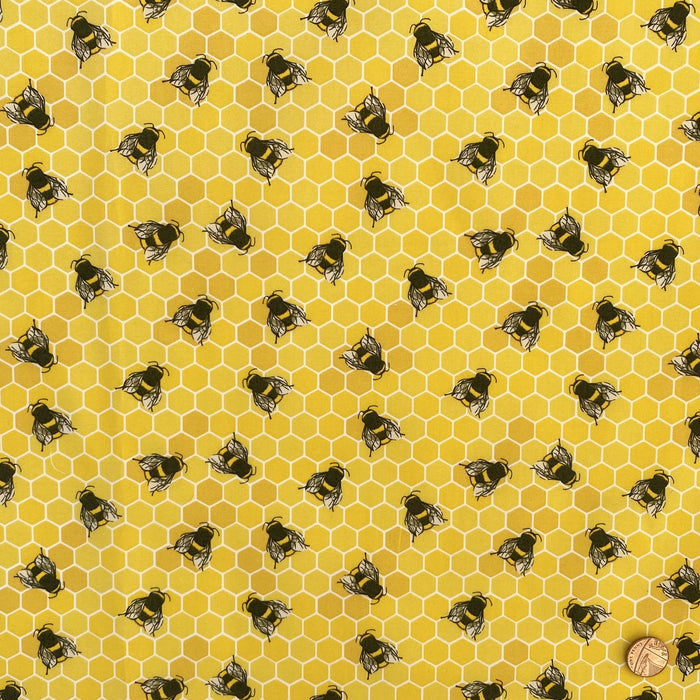 Bee's and Honeycomb 100% Cotton Poplin Fabric Yellow