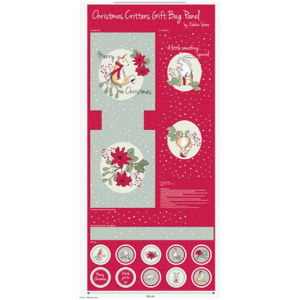 Christmas Critters Bag Panel 100% Cotton ( Debbie Shore )