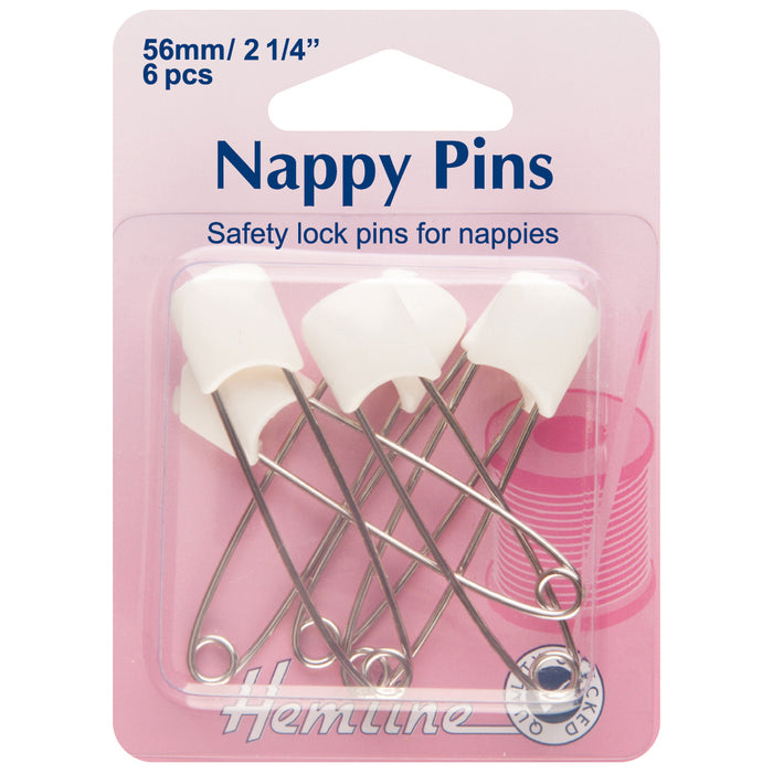 Hemline Nappy Pins White Qty 6