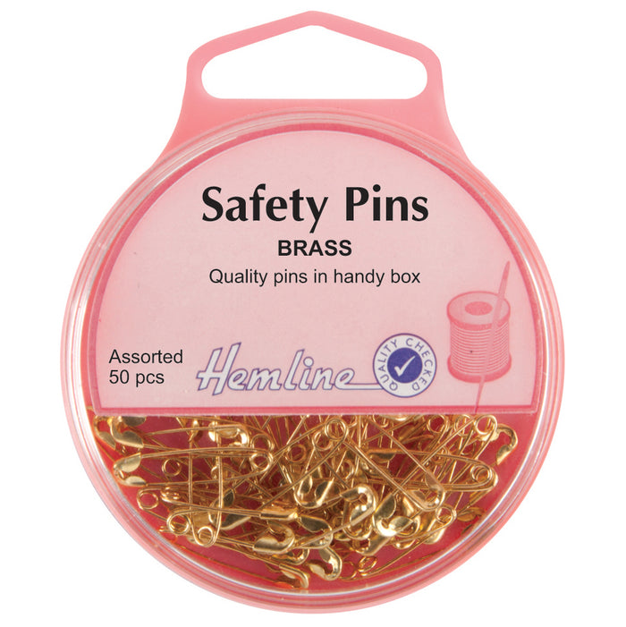 Hemline Safety Pins: Brass  19mm/23mm  Qty 50