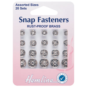 Hemline Sew on Snap Fasteners Assorted Qty 20 sets