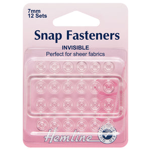 Hemline Sew on Snap Fasteners - Clear - Invisible 7mm Qty 12