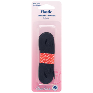 Hemline General Purpose Elastic Black 6mm x 5m