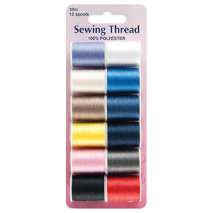 Hemline Sewing Thread 30m Spools 12 Assorted Colours