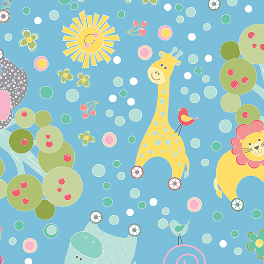 My Little Sunshine Blue Zoo Animals 100% Cotton