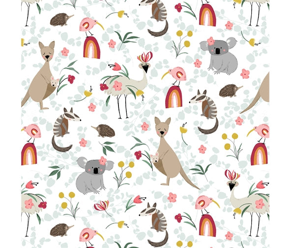 P&B Aussie Friends - Aussie Animals White 100% Cotton