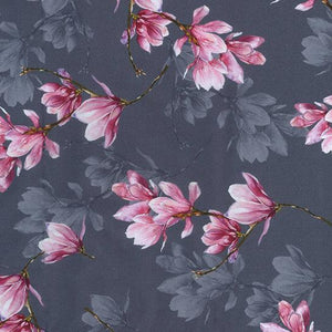 Pink Flowers on Grey 100% Cotton lawn Fabric