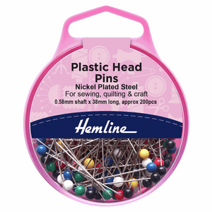 Hemline Plastic Head Pins 0.58mm x 38mm Qty 200