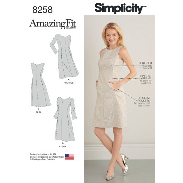 Misses and Plus Size Amazing Fit Dress Simplicity Pattern 8258  Size 10-18