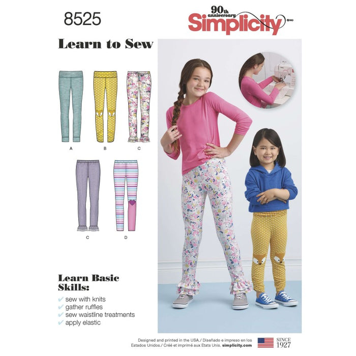 Simplicity Pattern 8525 Girls Leggings Various Sizes 3-6 / 7-14
