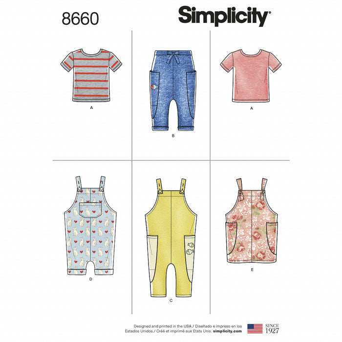 Simplicity Knit top, Trouser, Jumper and Overall Pattern 8660A 6mth - 4yrs