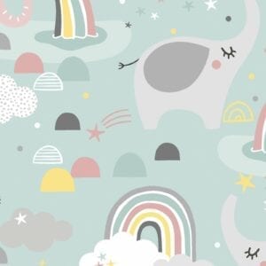 Small & Mighty - Elephants and Rainbows  - 100% Cotton Flannel