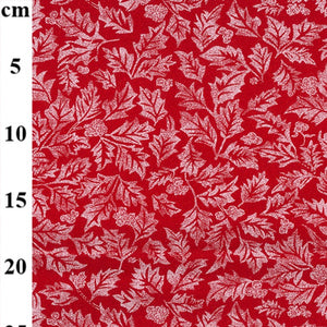 Christmas Festive Holly Leaves Red - 100% Cotton