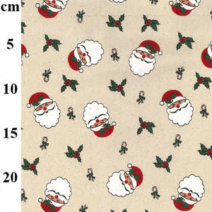 Christmas Santa faces and Holly - 100% Cotton